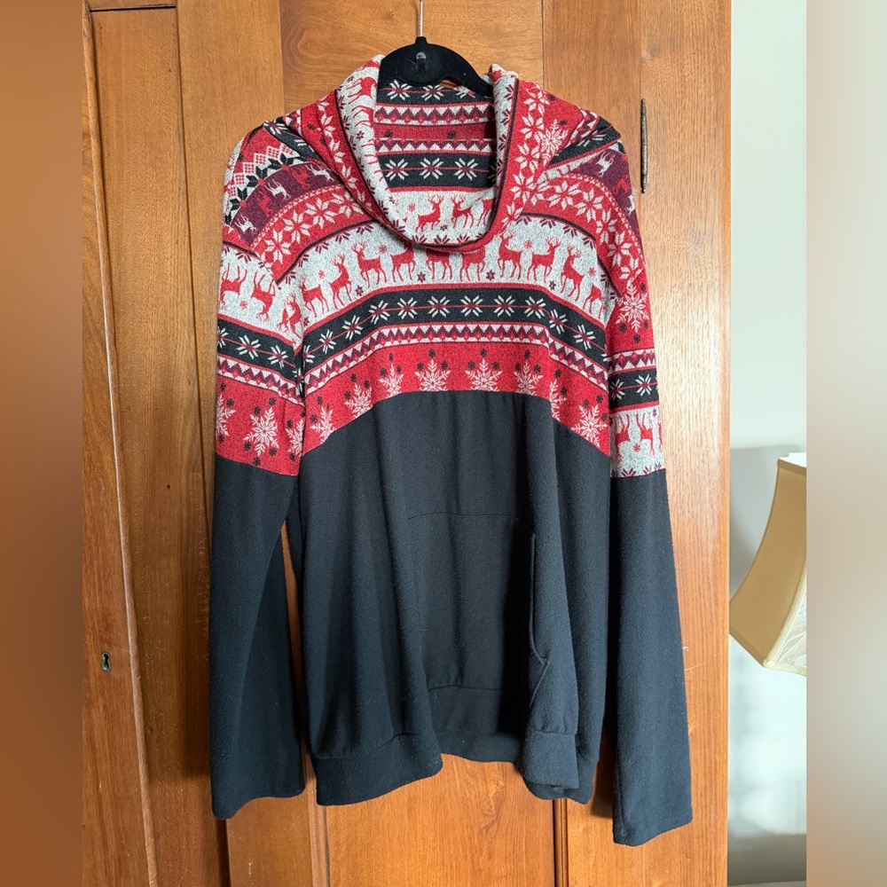 Cozy Cowl Neck Sweater - Red and Black